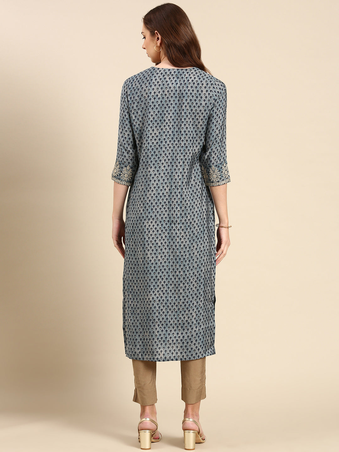 Women's Blue Printed Straight Kurta