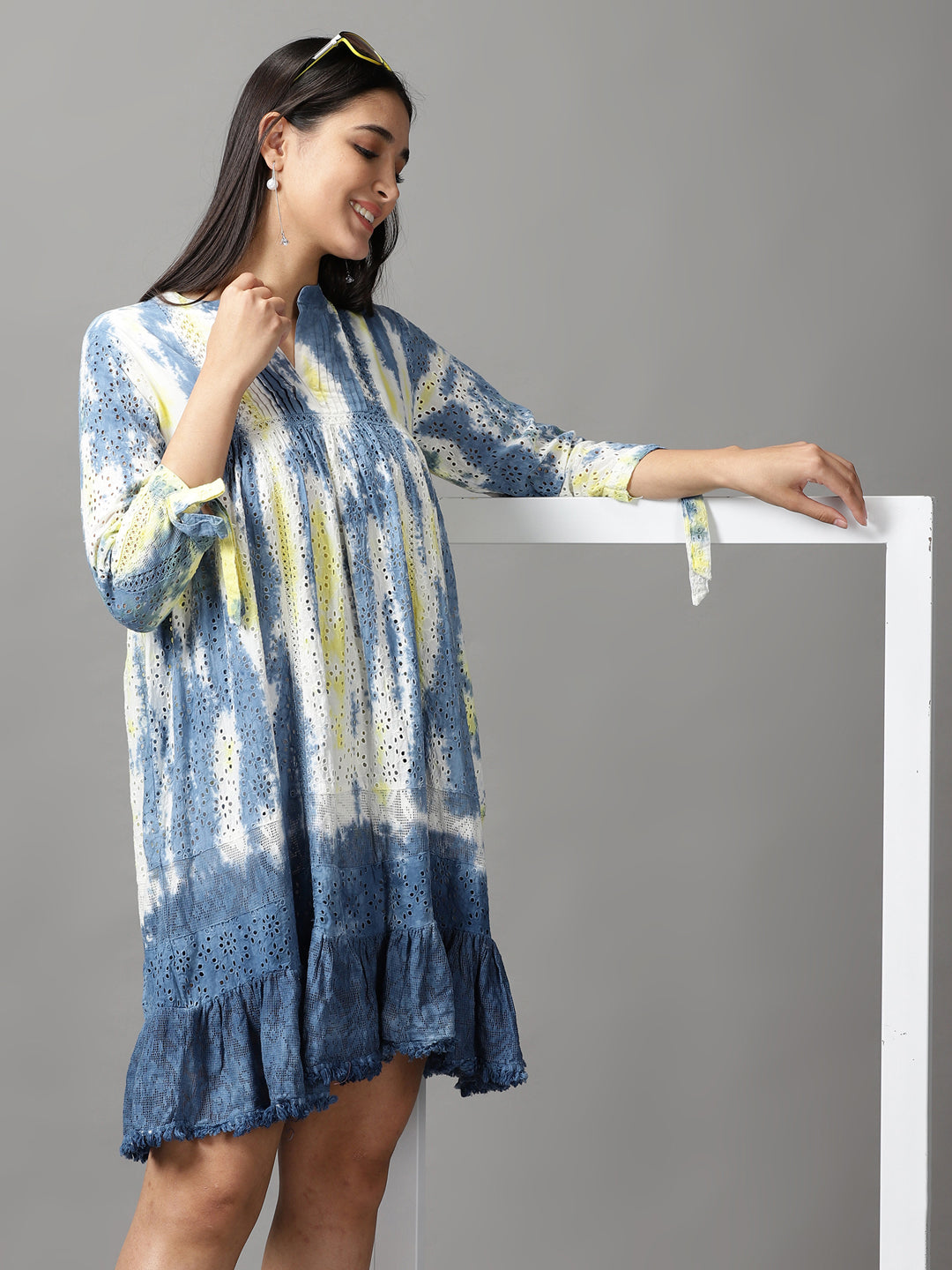 Women's White Tie Dye Fit and Flare Dress