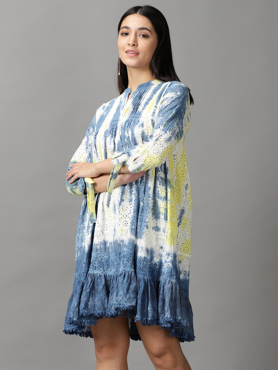 Women's White Tie Dye Fit and Flare Dress