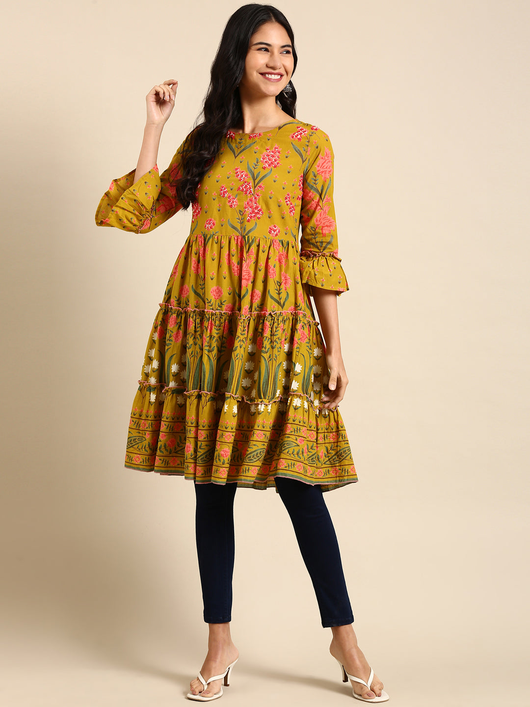 Women's Green Printed Anarkali Kurta