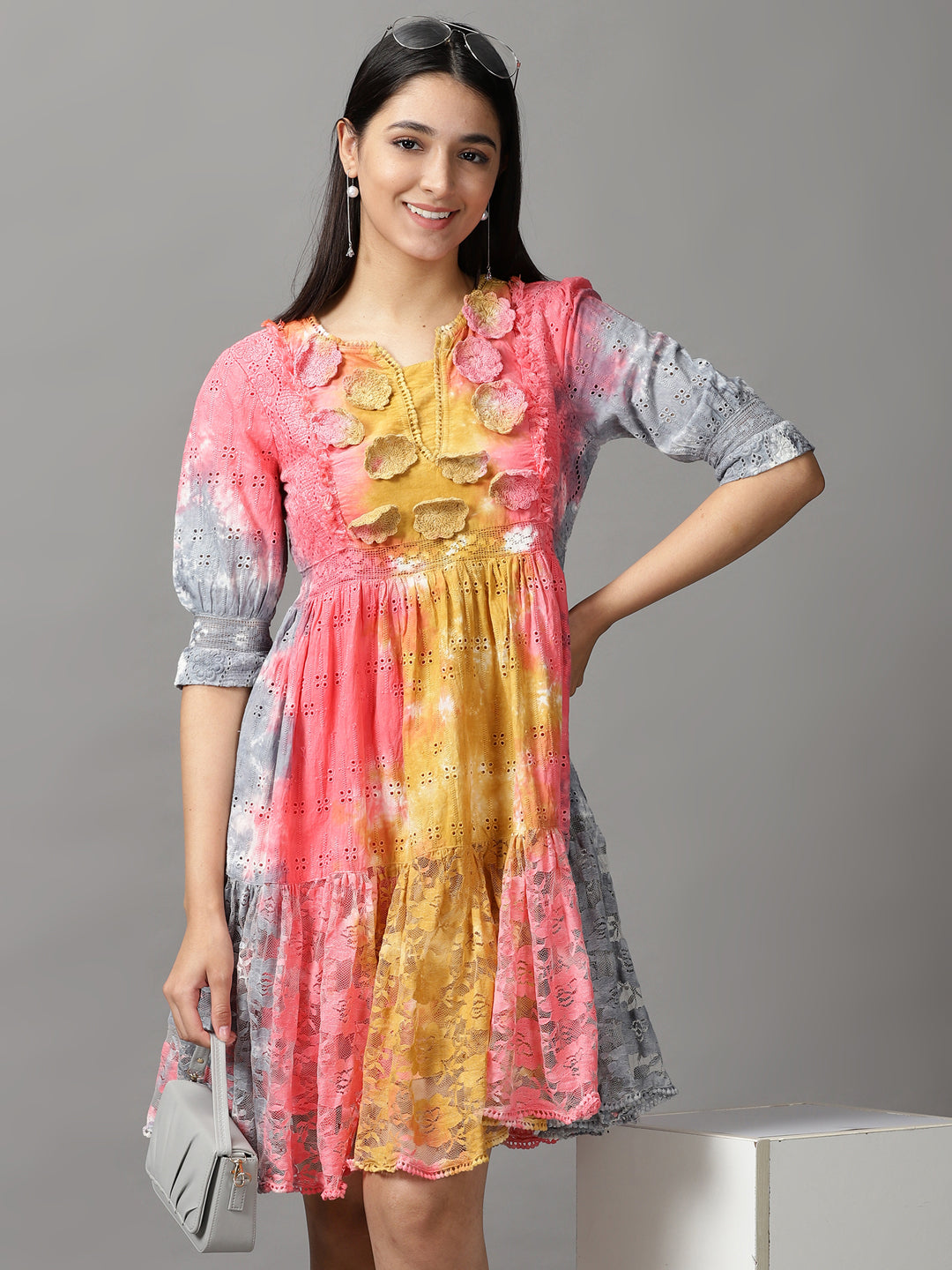 Women's Multi Tie Dye Fit and Flare Dress