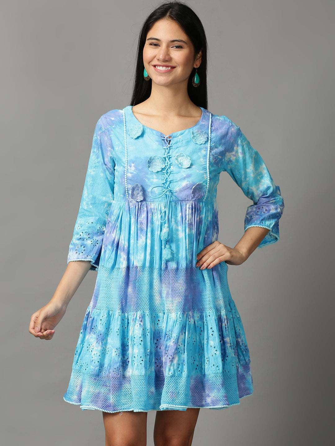 Women's Blue Printed Fit and Flare Kurti