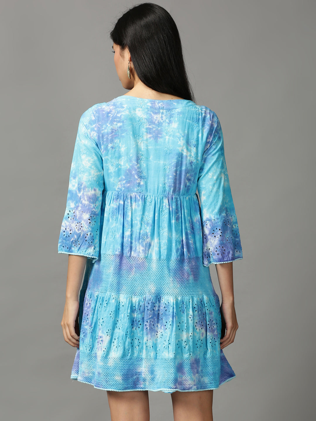 Women's Blue Printed Fit and Flare Kurti