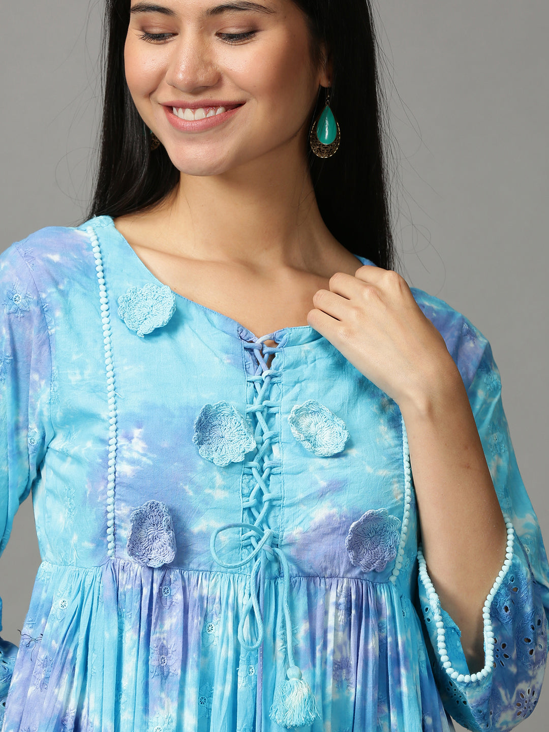 Women's Blue Printed Fit and Flare Kurti