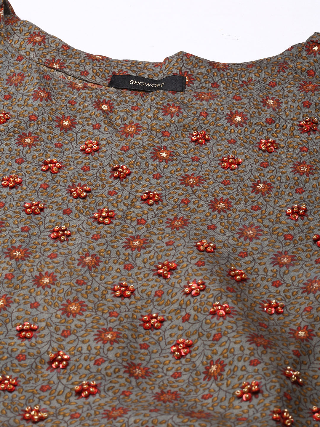 Women Brown Floral A-Line Kurti