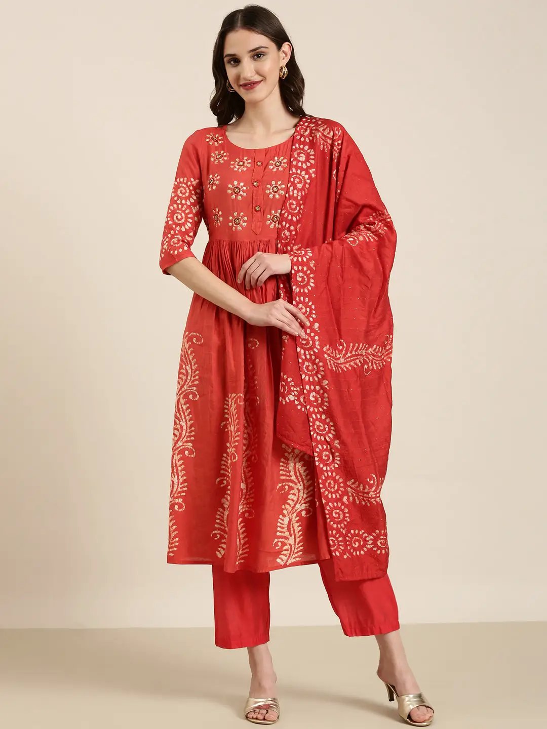 Women's Rust Printed Kurta Set