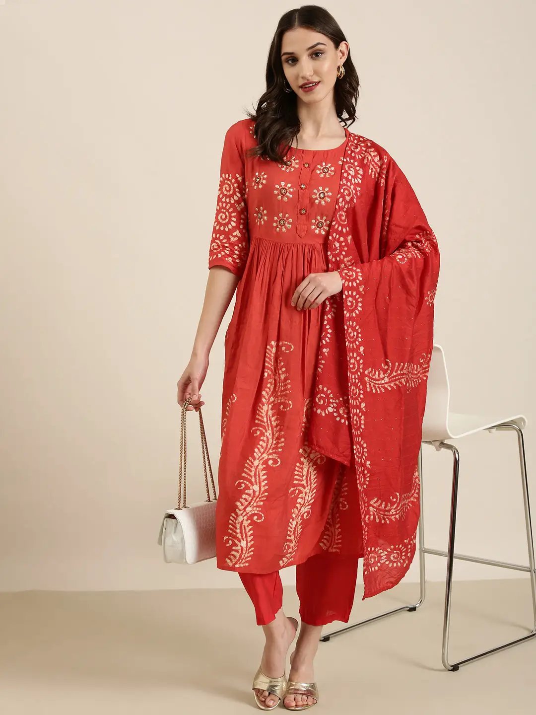 Women's Rust Printed Kurta Set