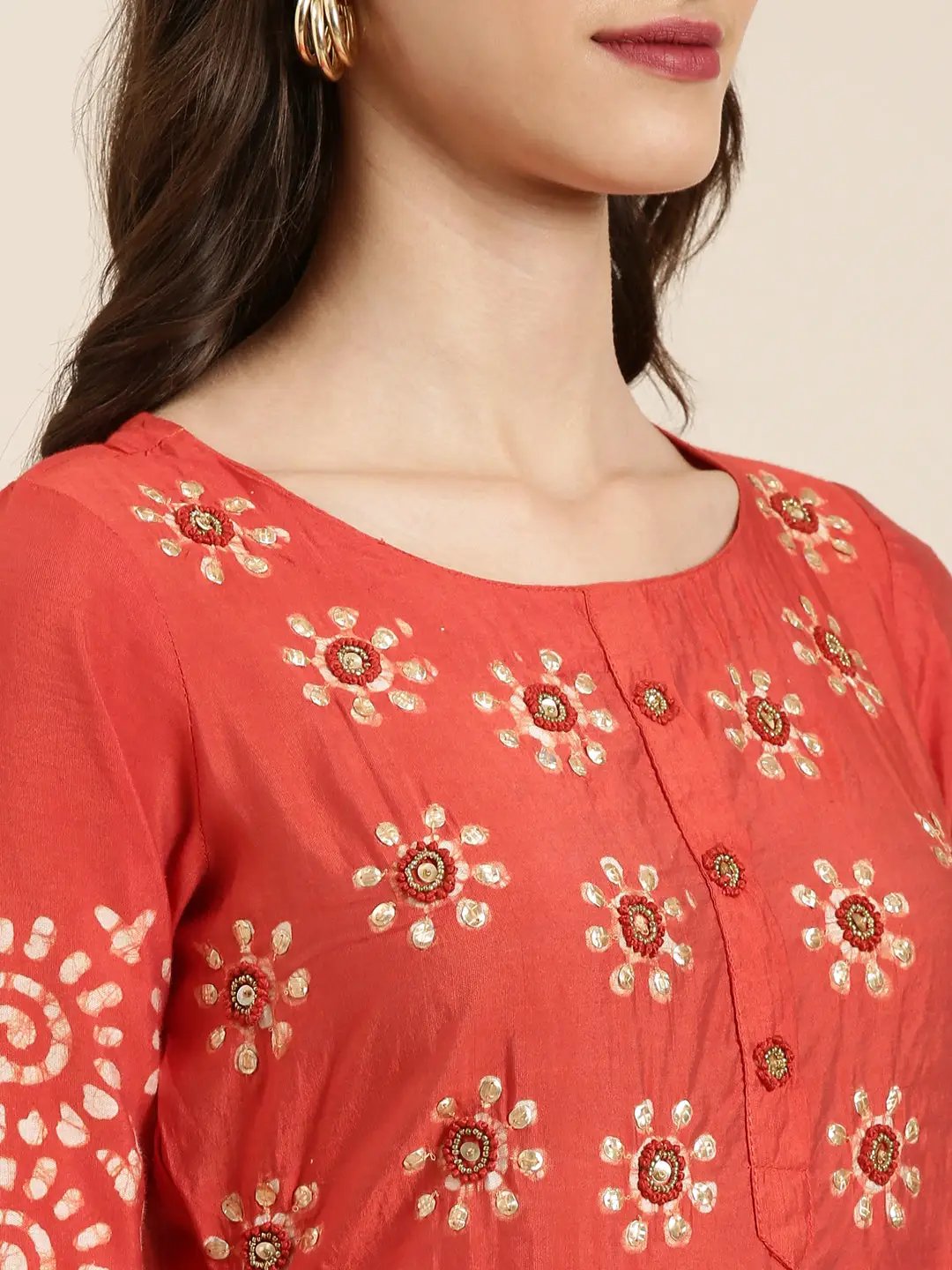 Women's Rust Printed Kurta Set
