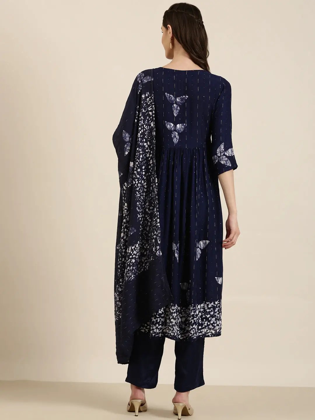 Women's Navy Blue Floral Kurta Set