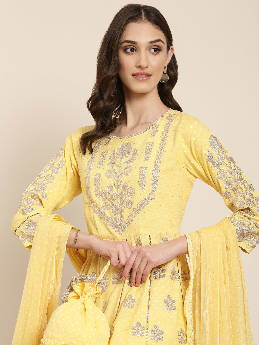 Women Yellow Floral Kurta Set