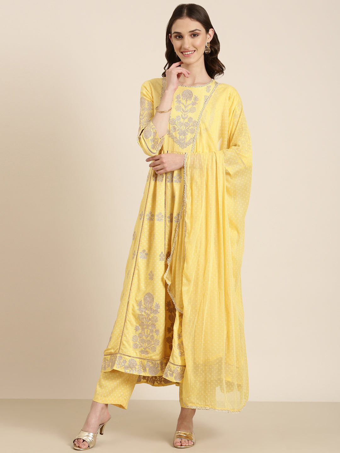 Women Yellow Floral Kurta Set