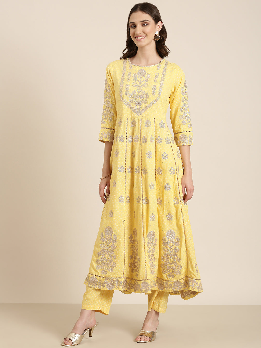 Women Yellow Floral Kurta Set