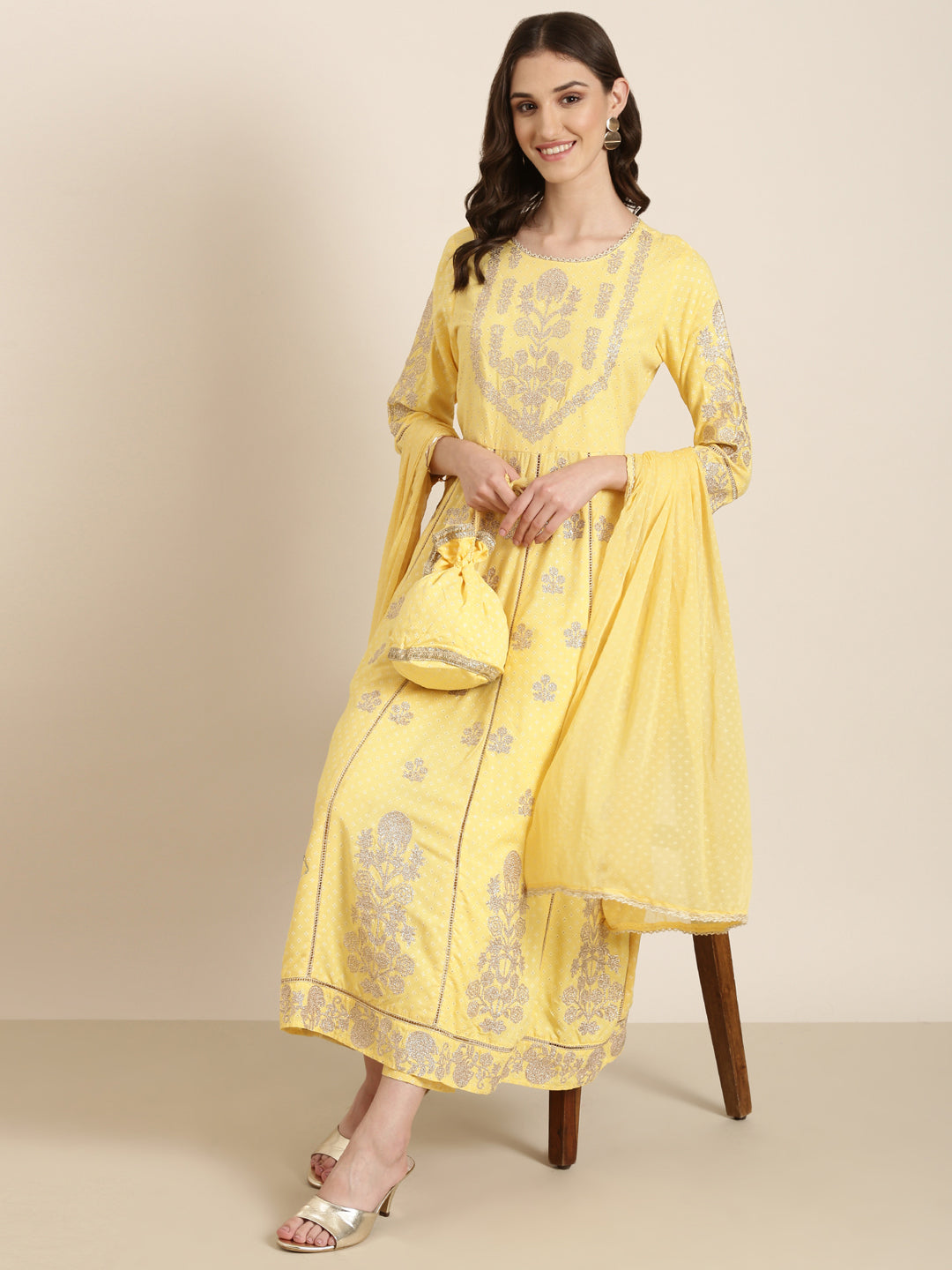 Women Yellow Floral Kurta Set