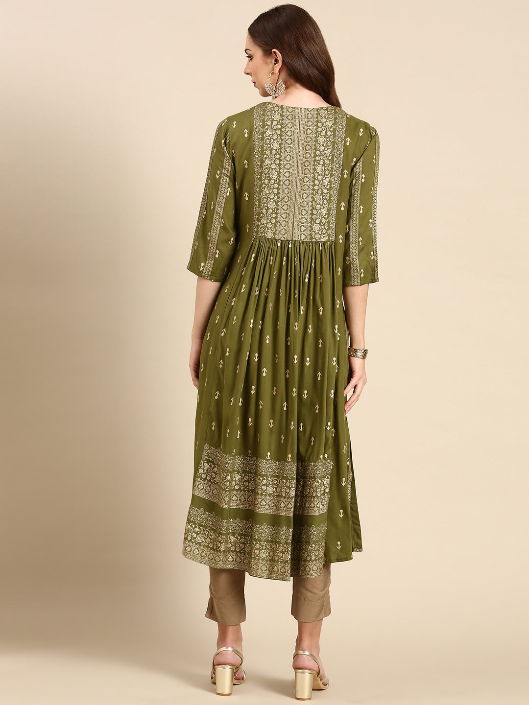 Women's Olive Printed Anarkali Kurta