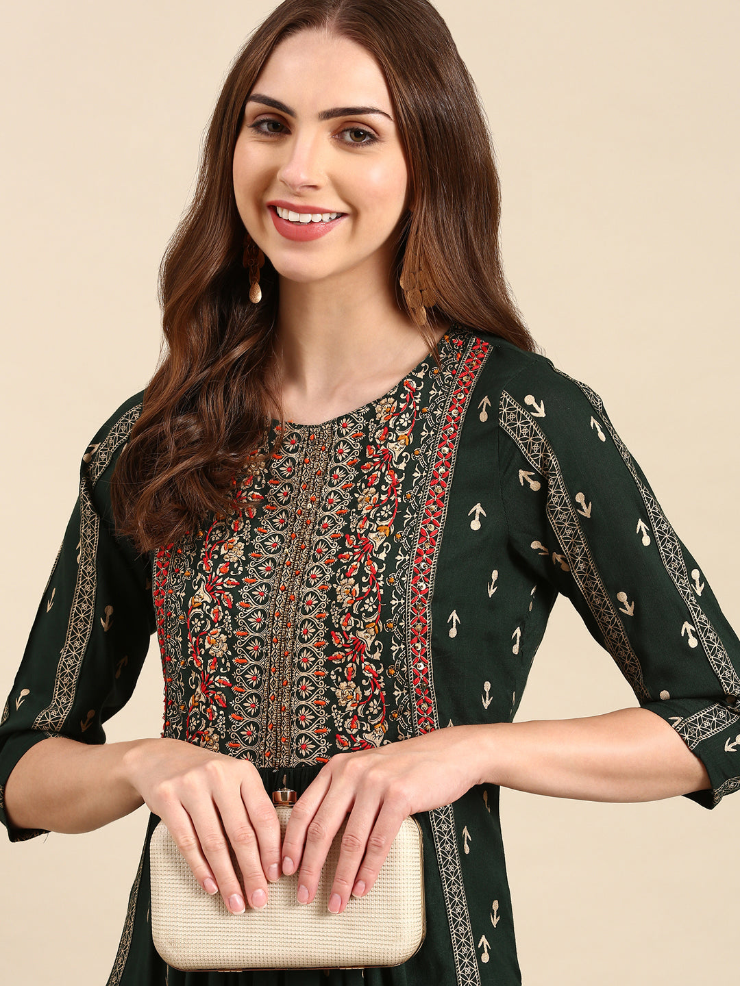 Women's Green Embellished Anarkali Kurta