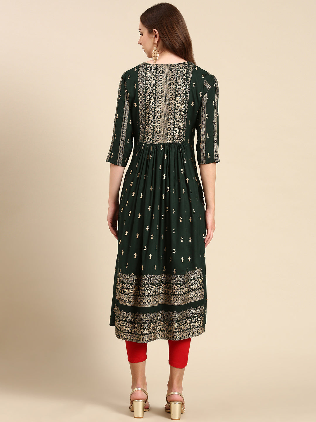 Women's Green Embellished Anarkali Kurta