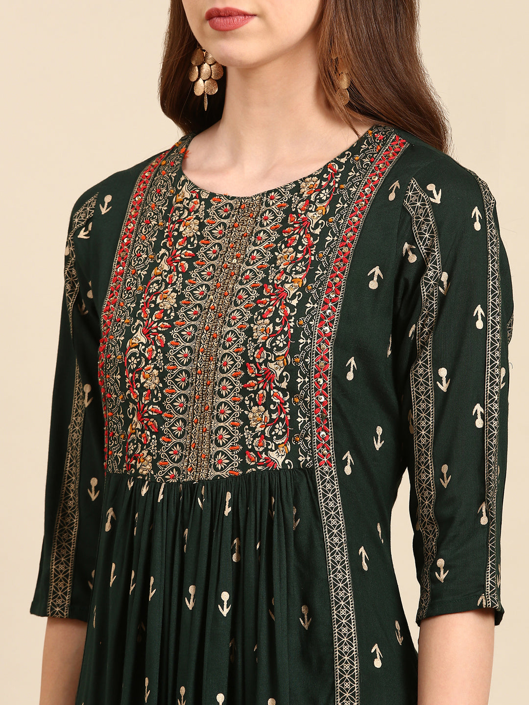 Women's Green Embellished Anarkali Kurta