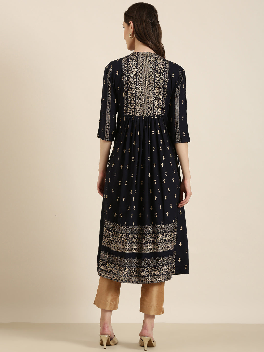 Women Navy Blue Printed A-Line Kurta