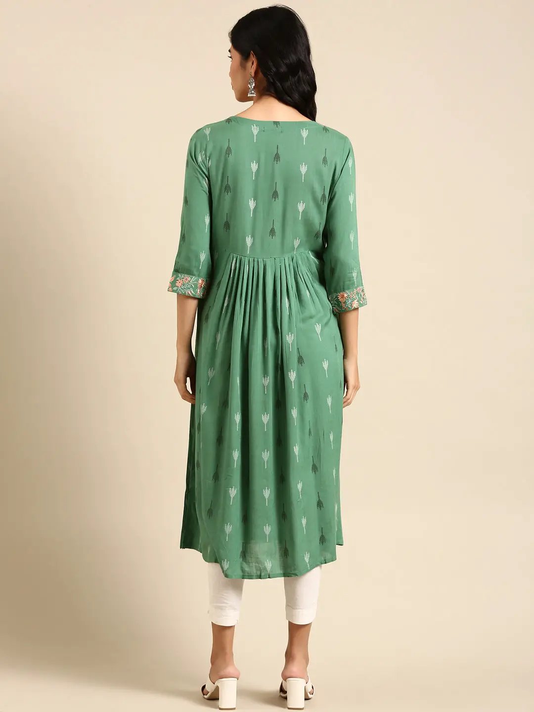 Women's Green Printed A-Line Kurta