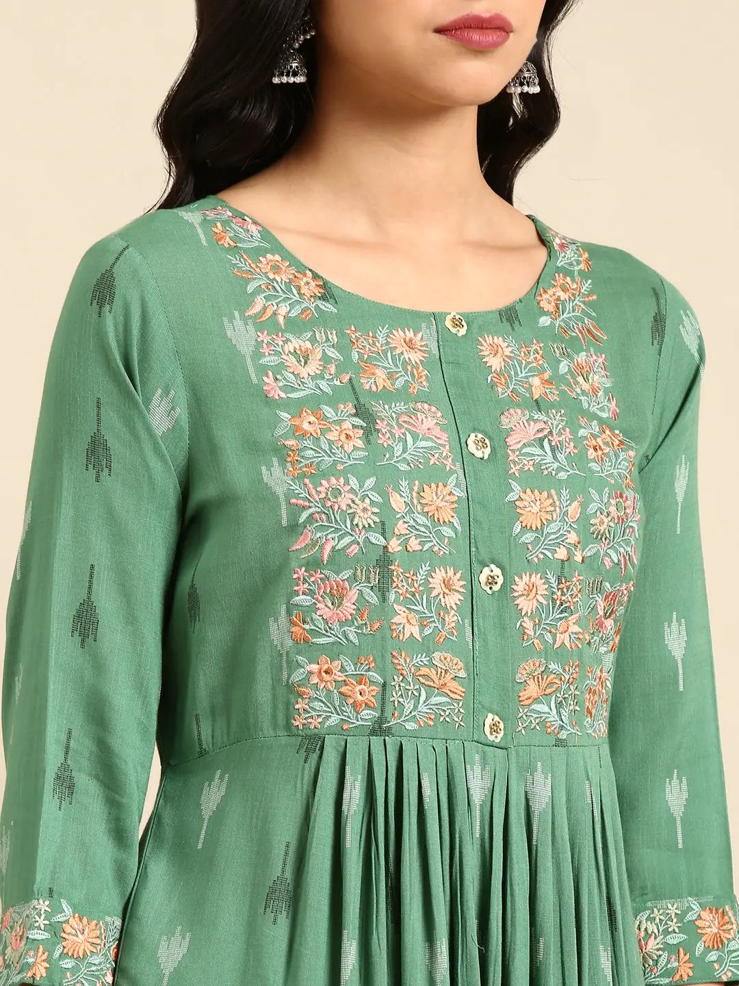 Women's Green Printed A-Line Kurta