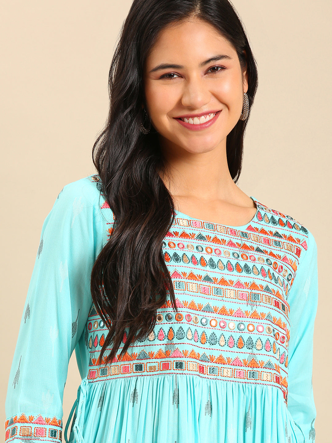 Women's Blue Printed A-Line Kurta