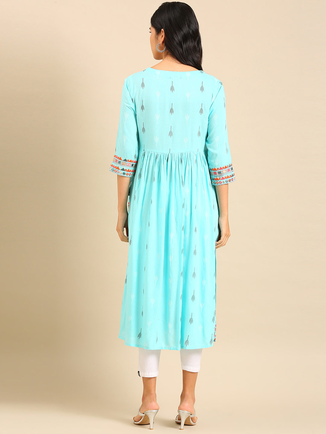 Women's Blue Printed A-Line Kurta