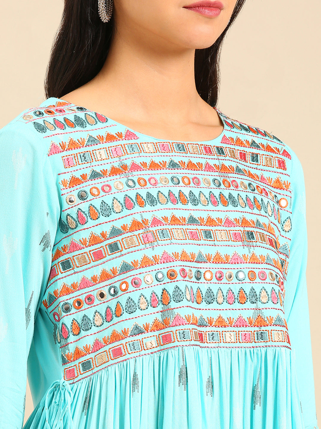 Women's Blue Printed A-Line Kurta