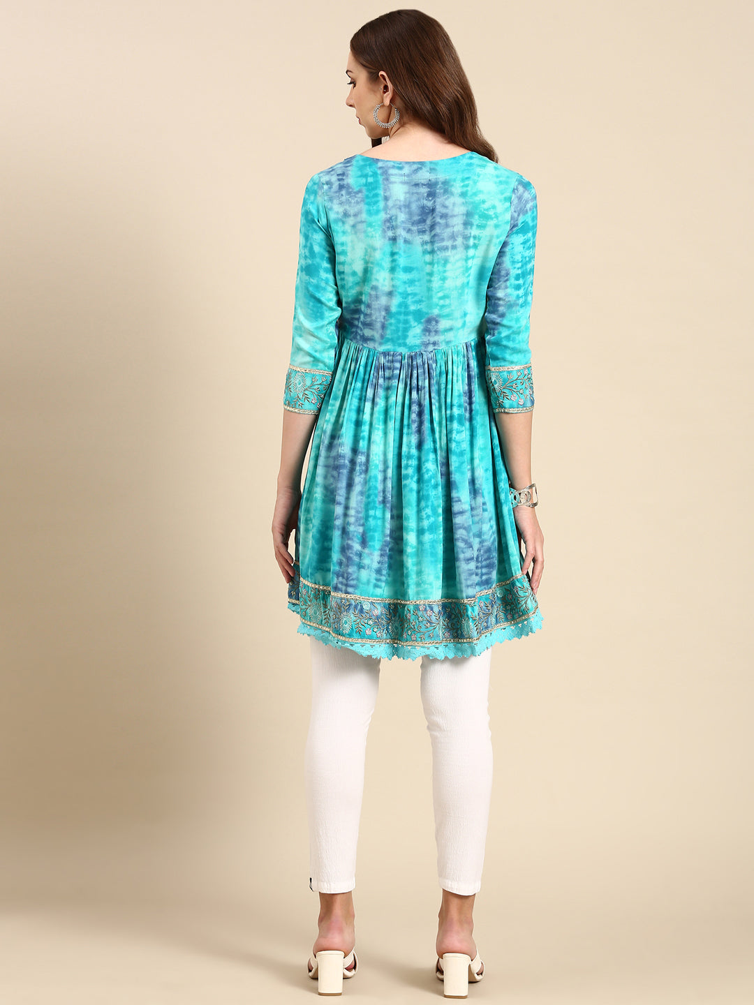 Women's Turquoise Blue Tie Dye Anarkali Kurta