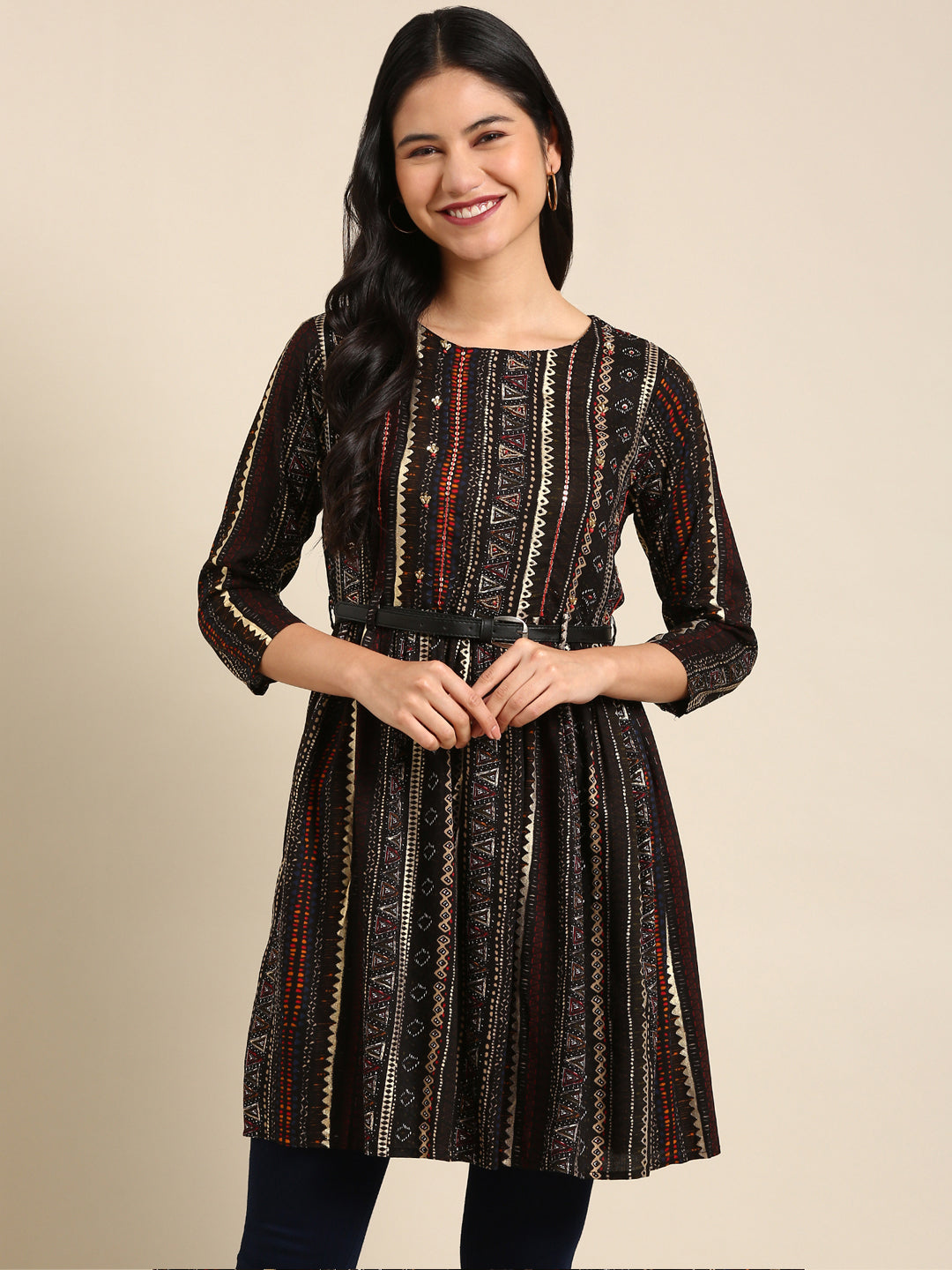 Women's Black Embellished Anarkali Kurta