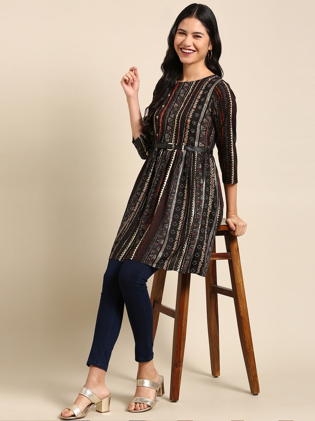 Women's Black Embellished Anarkali Kurta