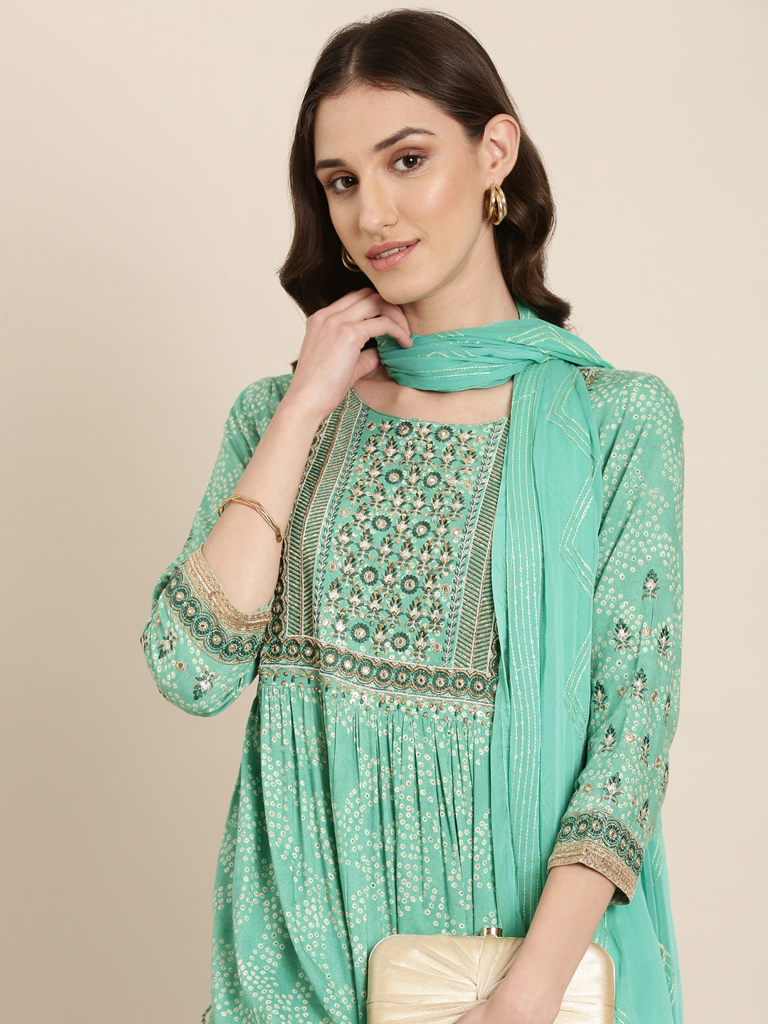 Women Green Printed Kurta Set