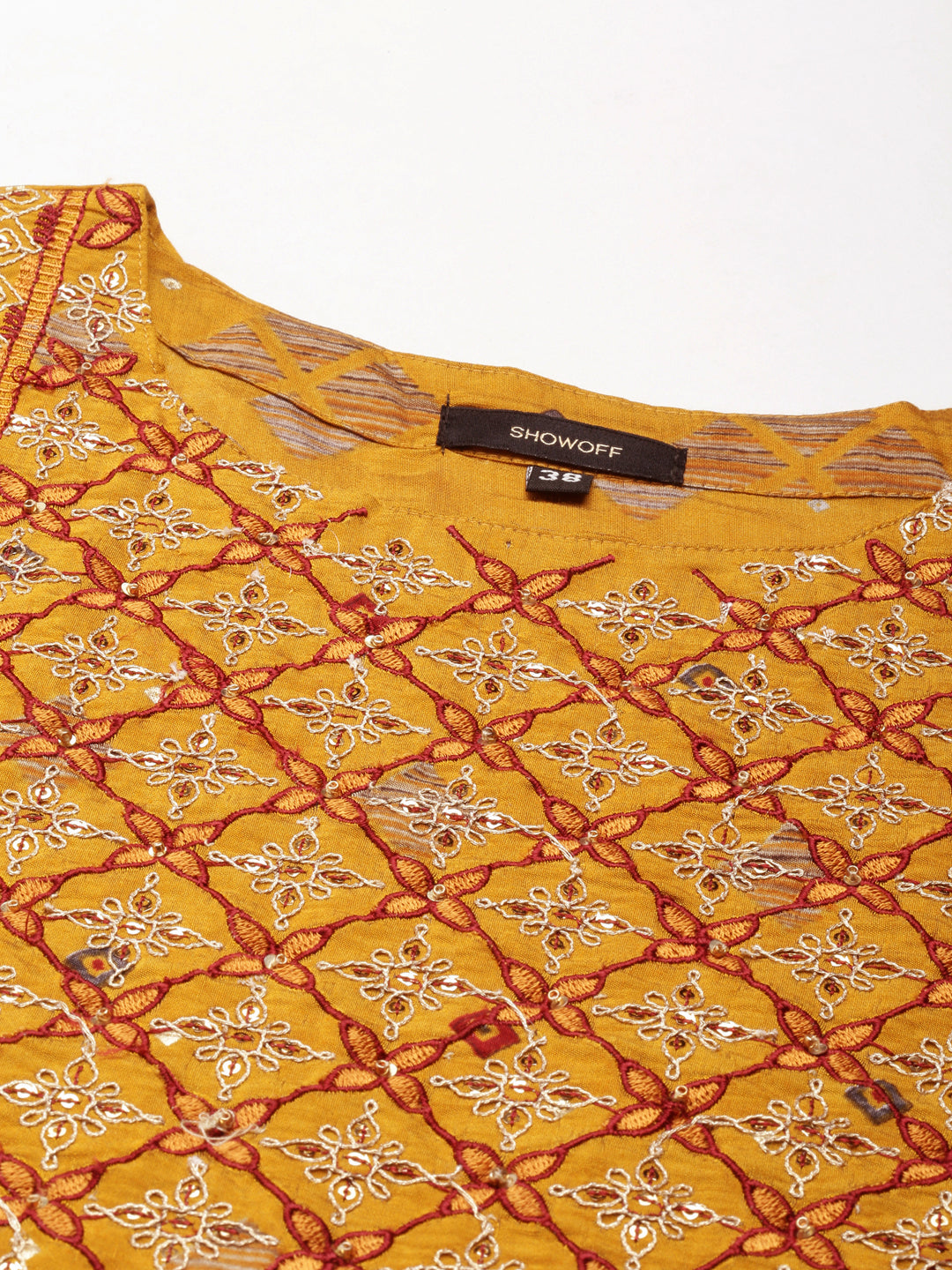 Women Mustard Embellished Straight Kurta