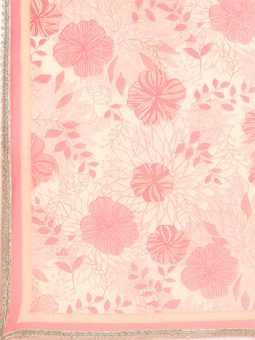 Women's Coral Geometric Printed Thread Work Kurta Set With Dupatta