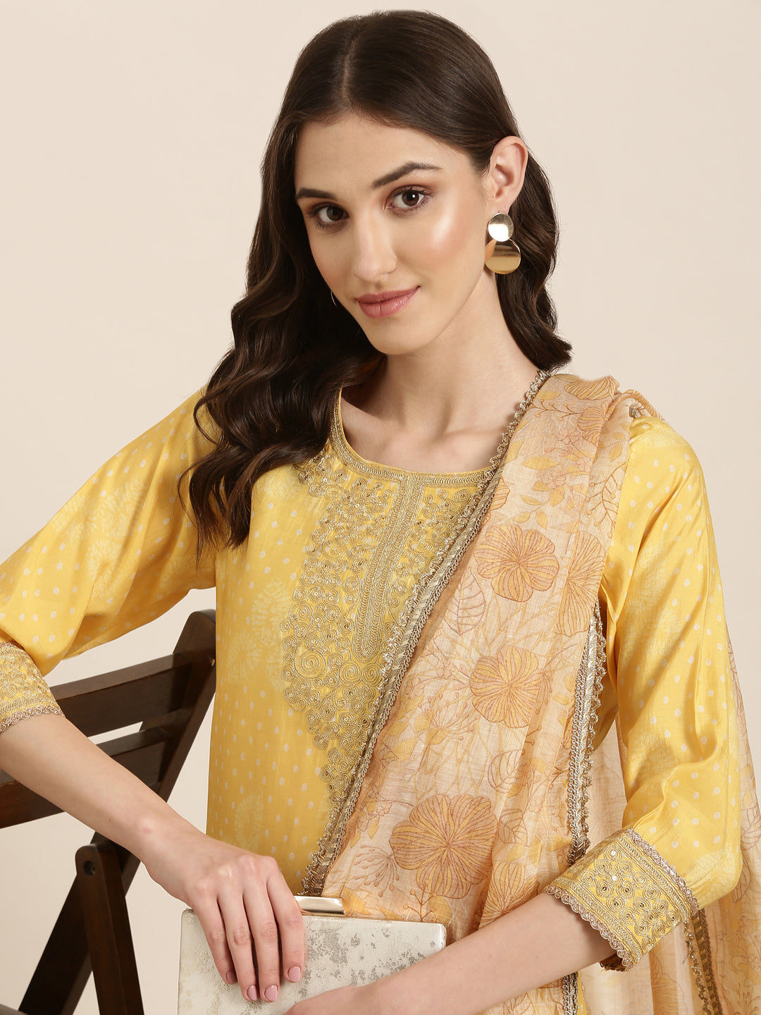 Women Yellow Printed Kurta Set