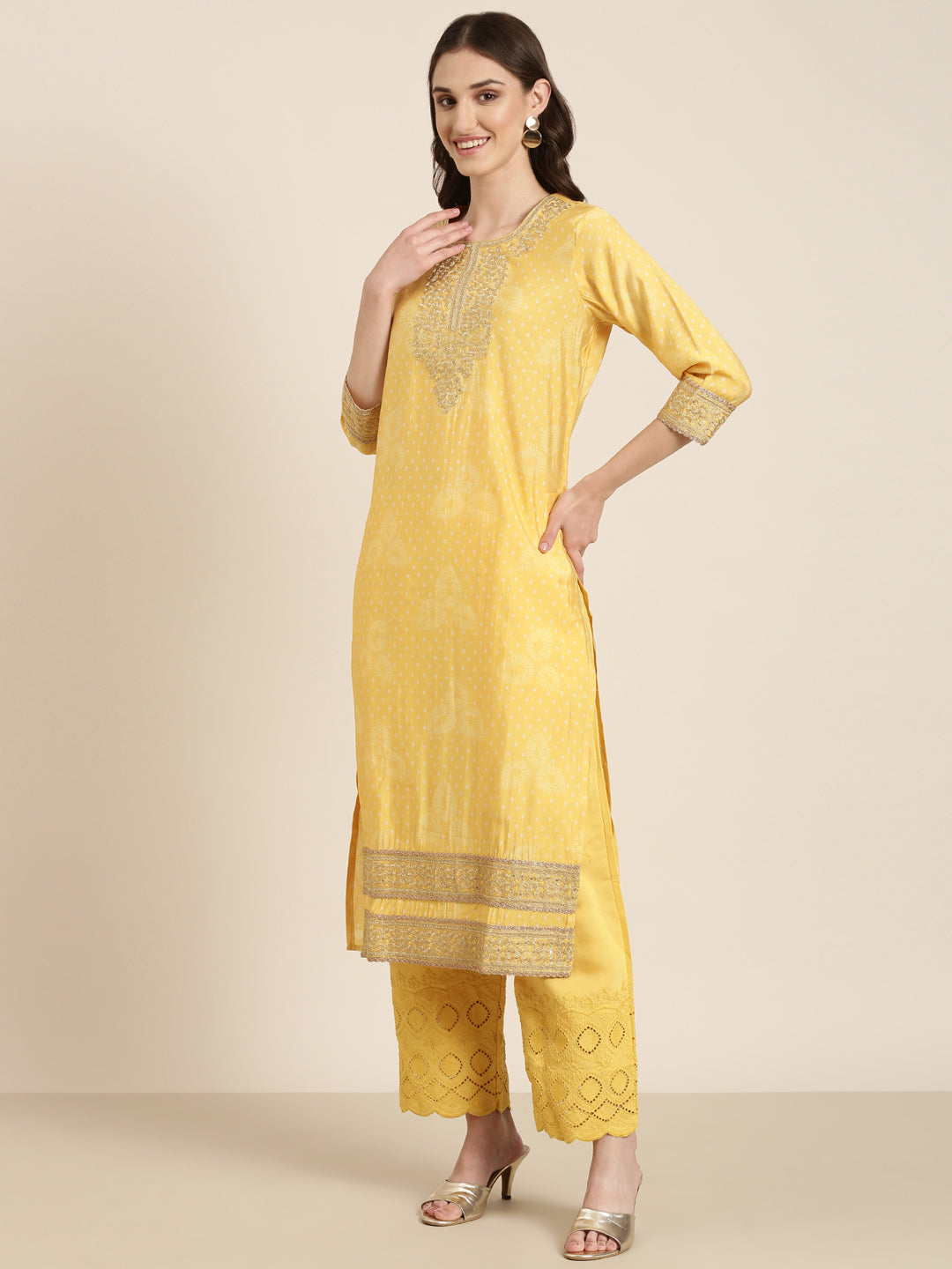 Women Yellow Printed Kurta Set