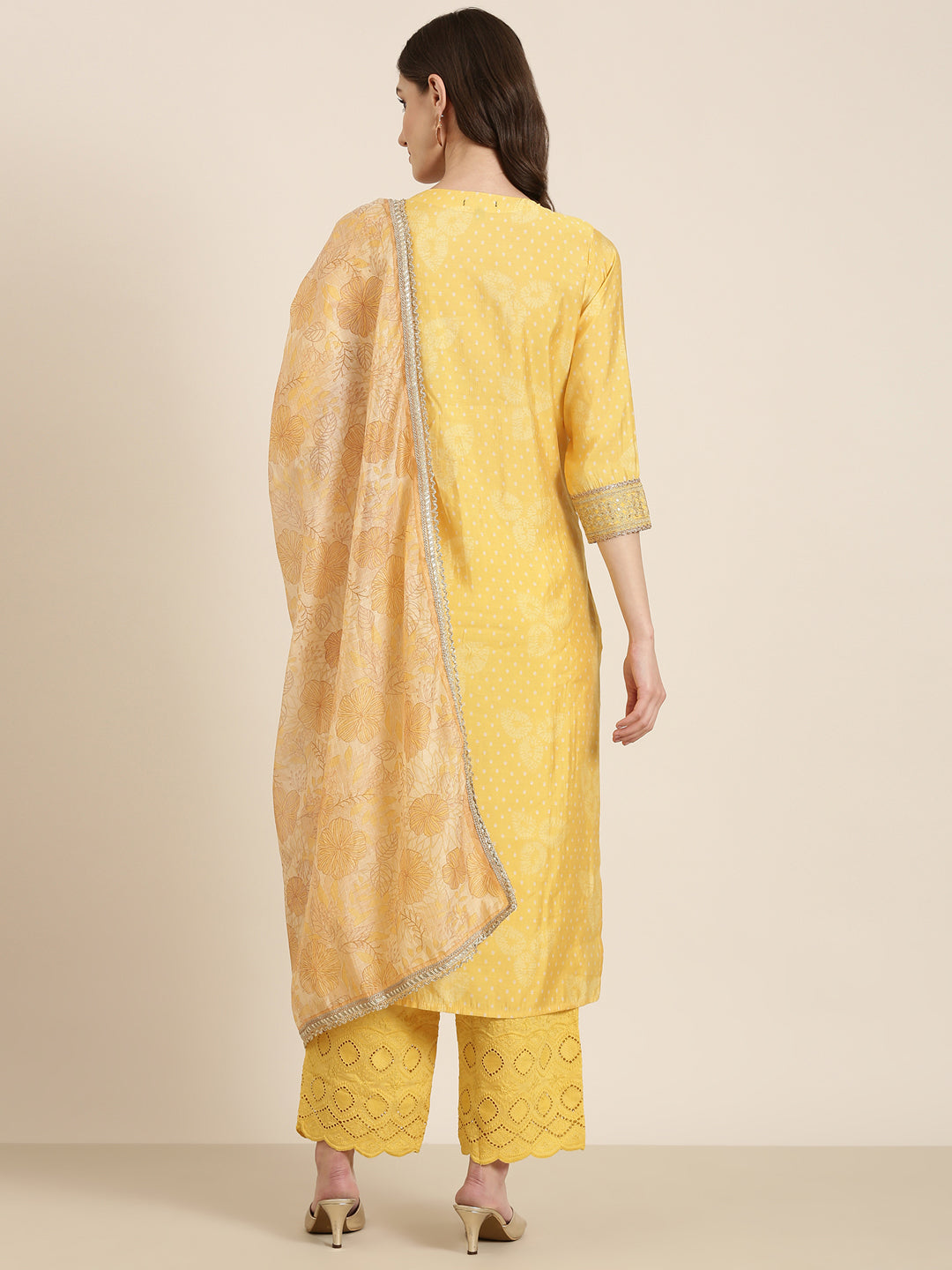 Women Yellow Printed Kurta Set