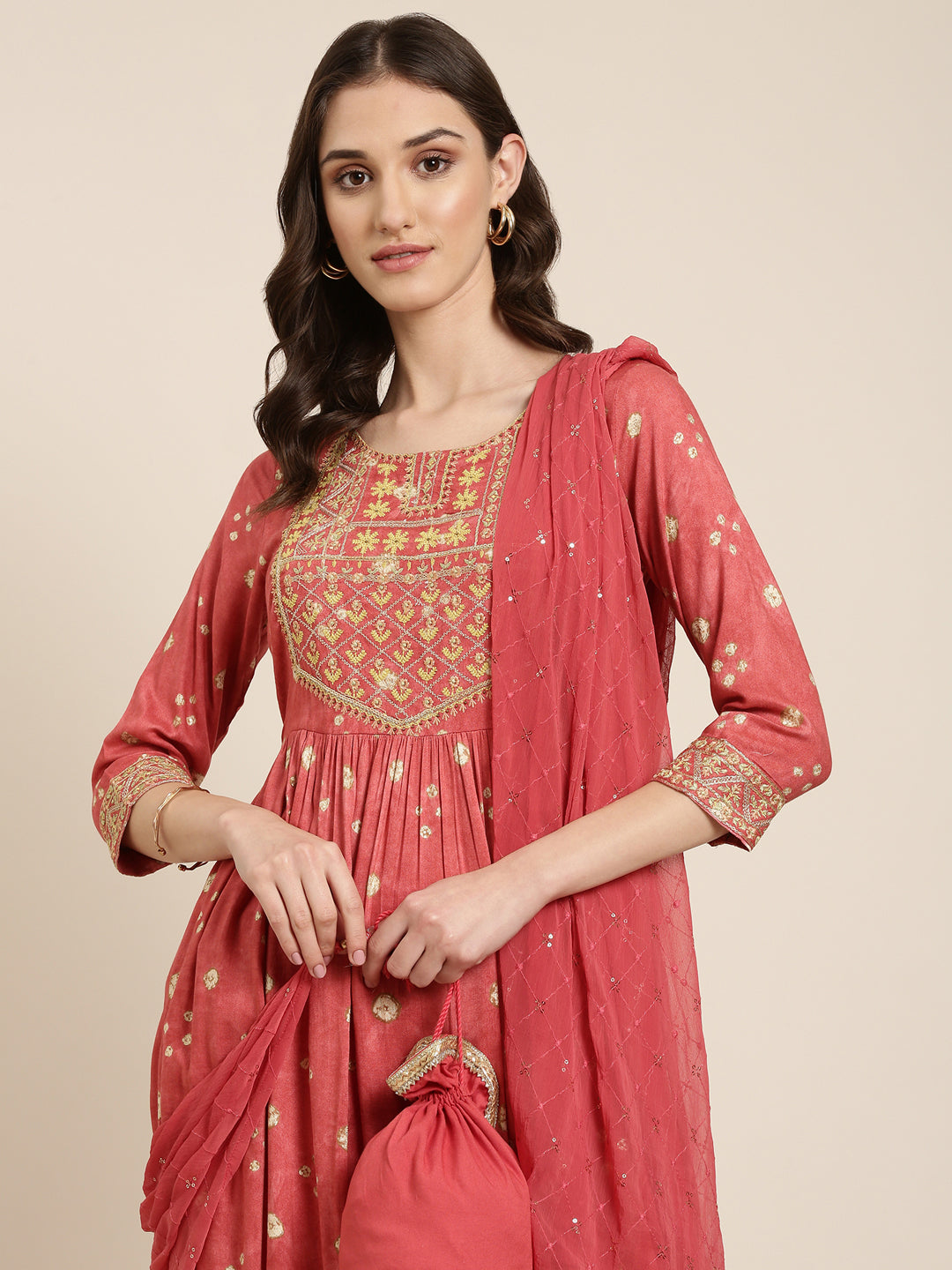 Women Rust Printed Kurta Set