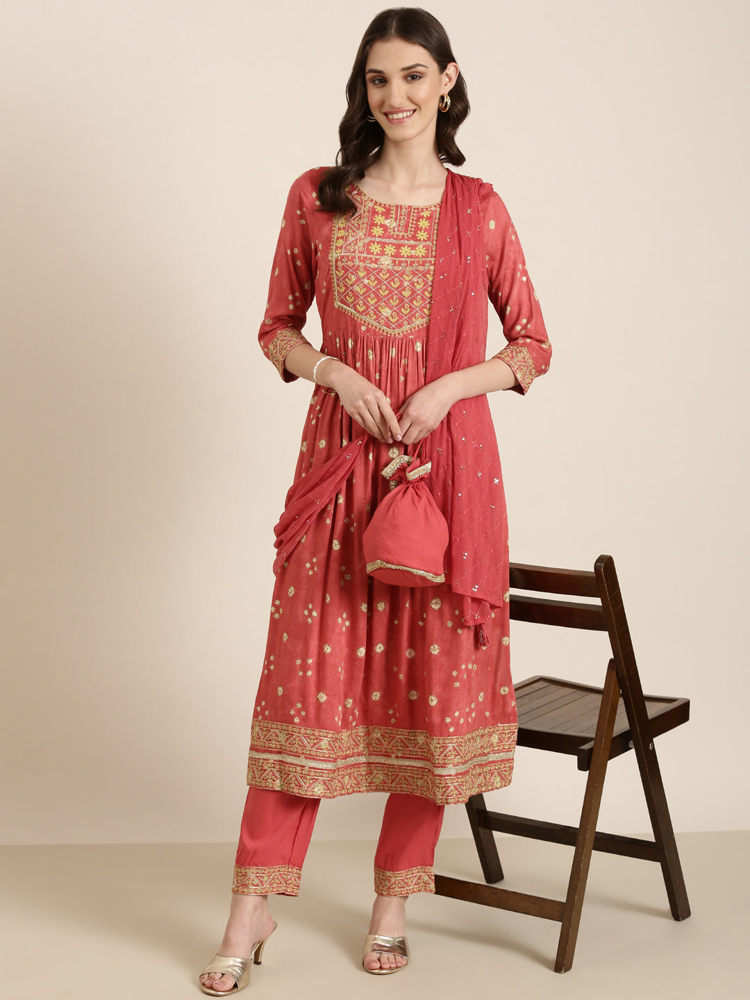 Women Rust Printed Kurta Set