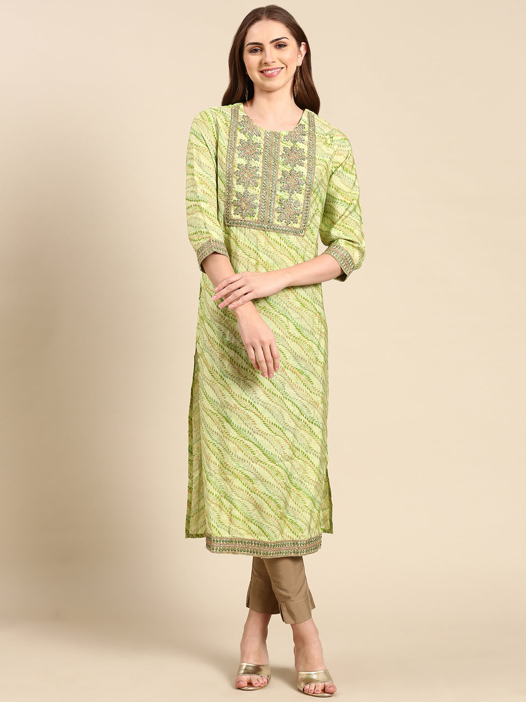 Women's Green Printed Straight Kurta