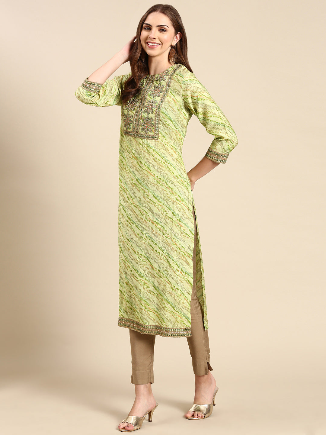 Women's Green Printed Straight Kurta