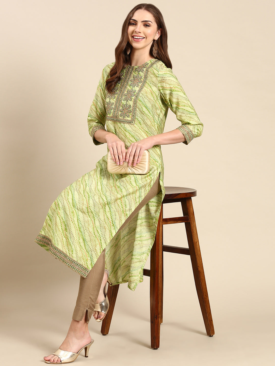 Women's Green Printed Straight Kurta