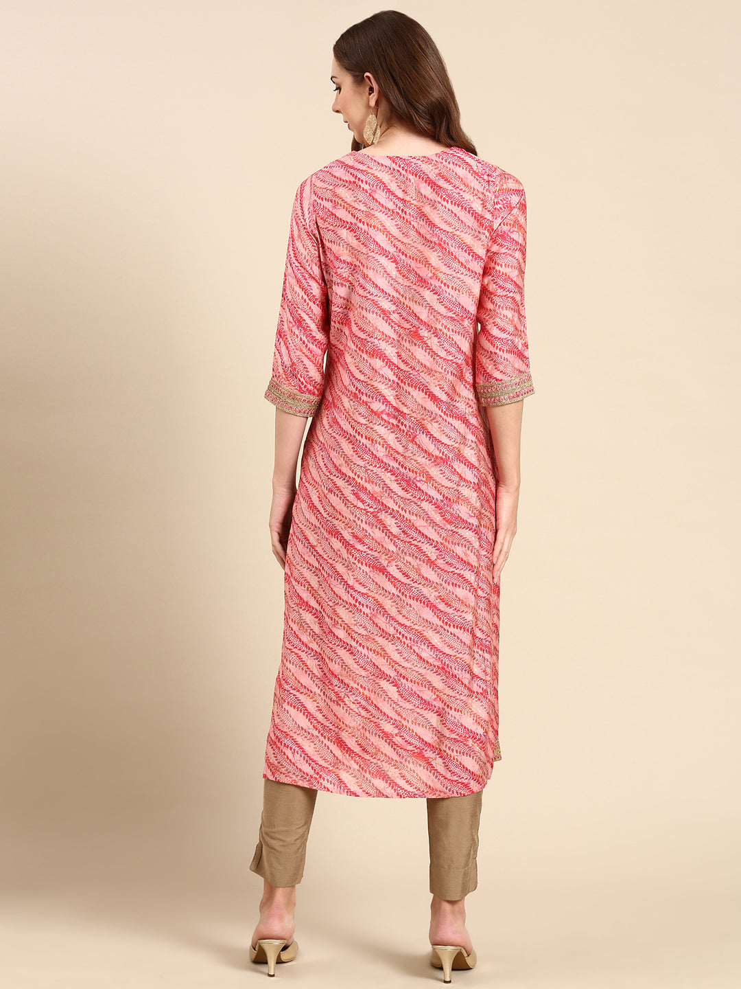 Women's Pink Printed Straight Kurta