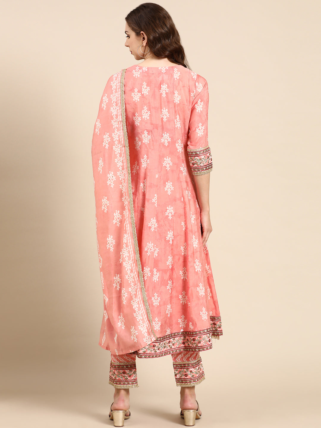 Women's Peach Printed Kurta Set