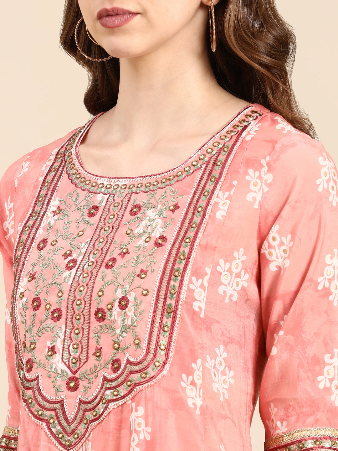 Women's Peach Printed Kurta Set