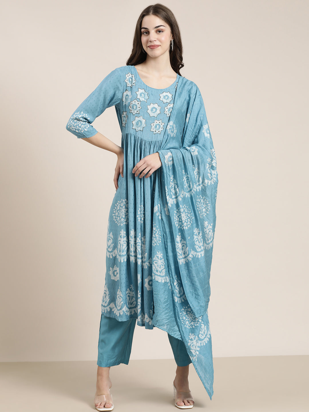 Women Blue Printed Kurta Set