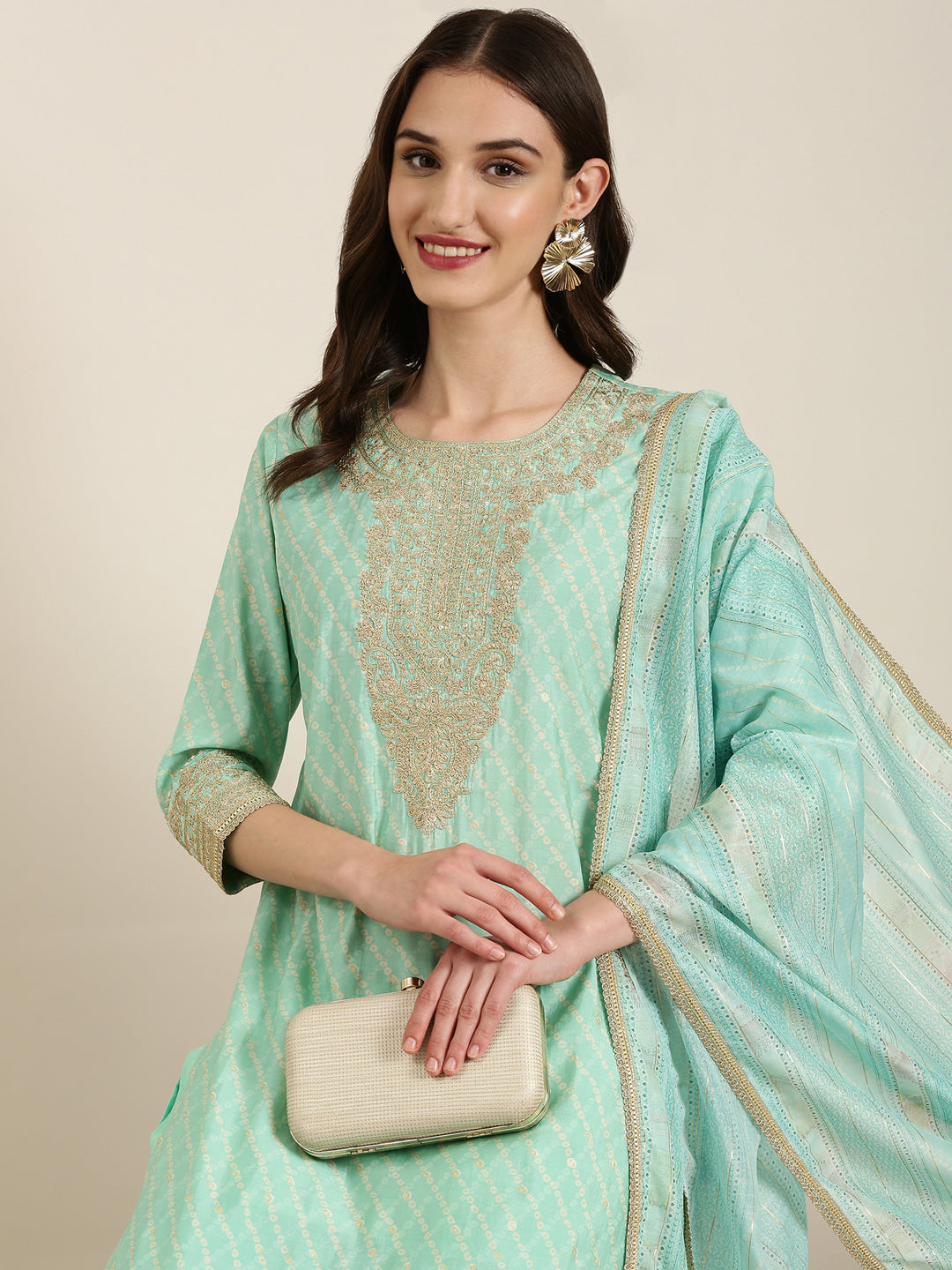 Women Sea Green Printed Kurta Set