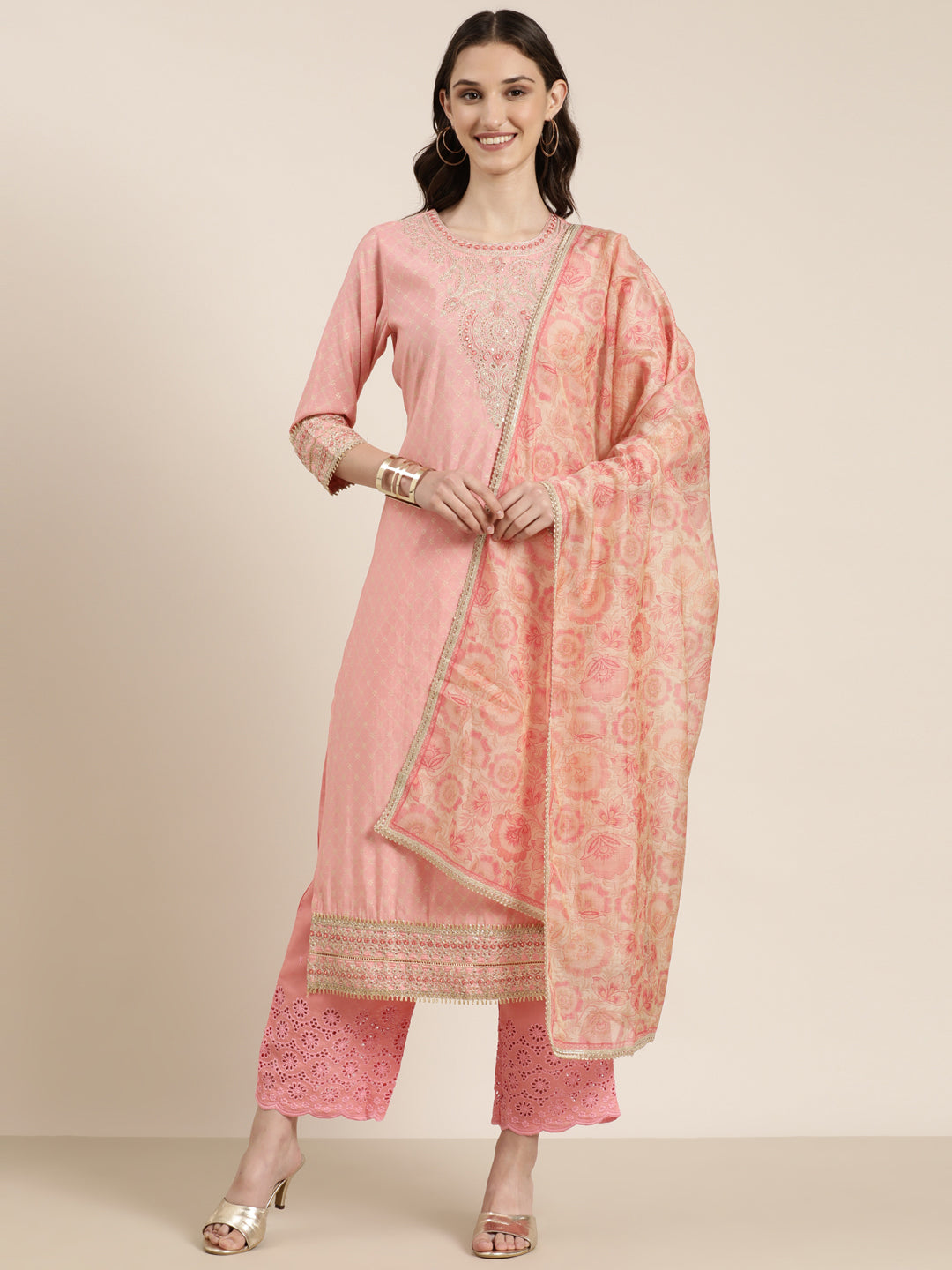 Women Pink Geometrical Kurta Set