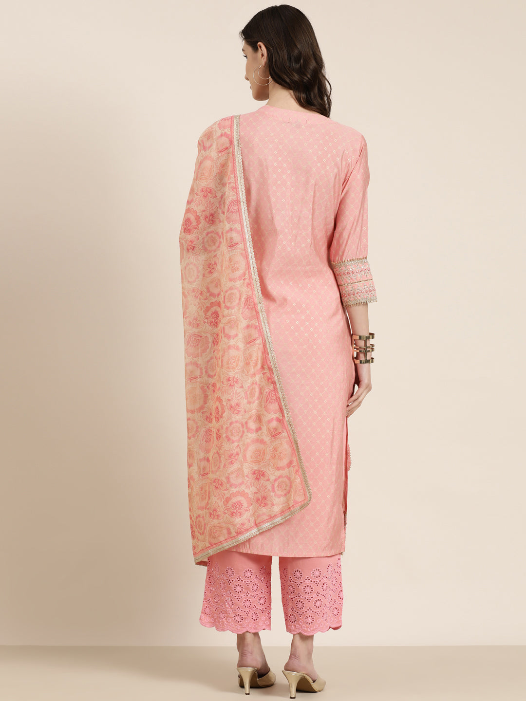 Women Pink Geometrical Kurta Set