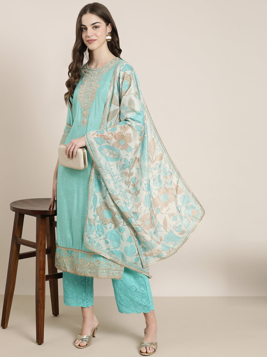 Women Sea Green Printed Kurta Set