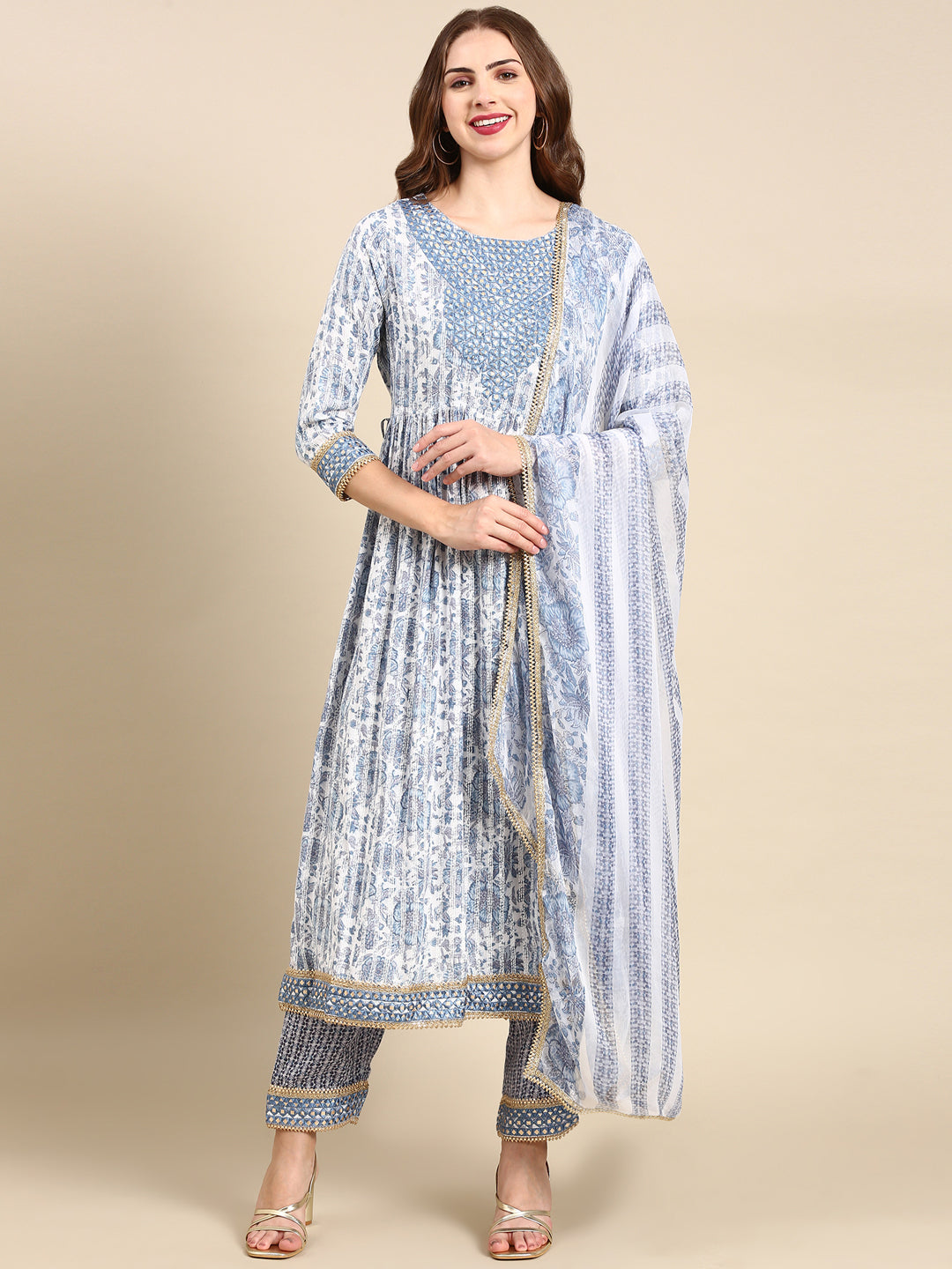 Women's White Printed Kurta Set